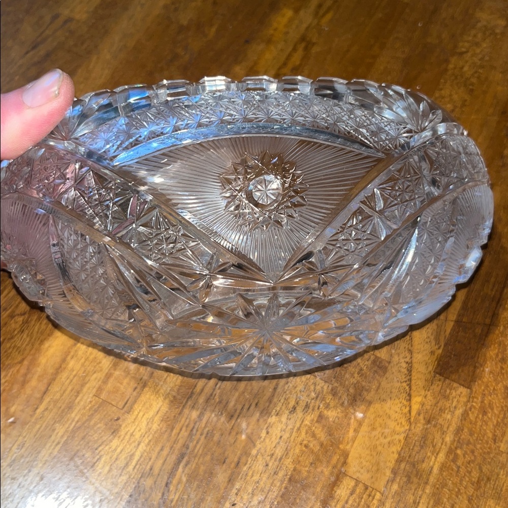 ABP Cut Glass Bowl - Hobstar, Fan & Squared Rim